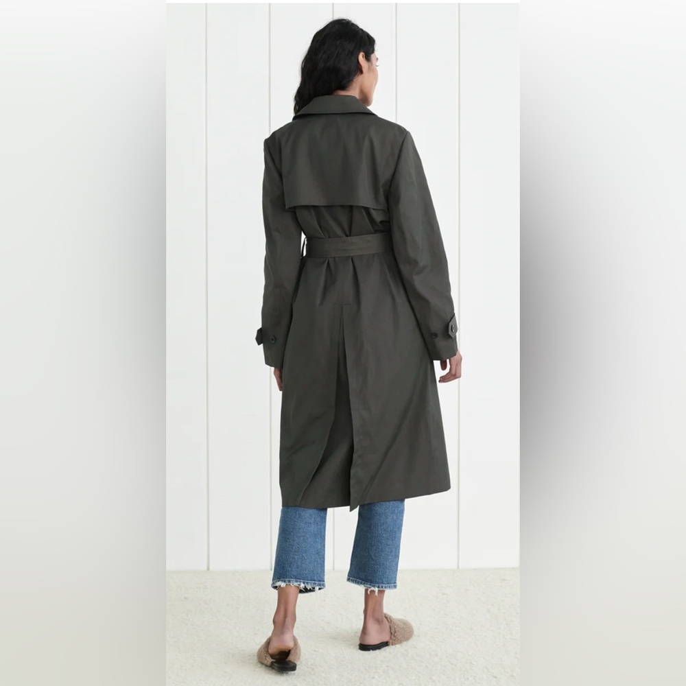 JENNI KAYNE Dark Loden Green Trench Coat XL Double Breasted Classic Fall capsule - Picture 2 of 12